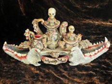 Memento Mori mixed media art tea set