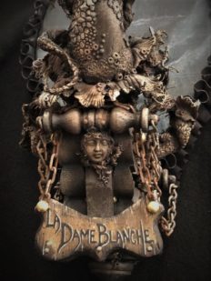 mixed media assemblage art doll ghostly ship figurehead close up