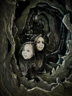 close up A Cautionary Tale by Stefanie Vega paper mache book diorama gothic fairytale art