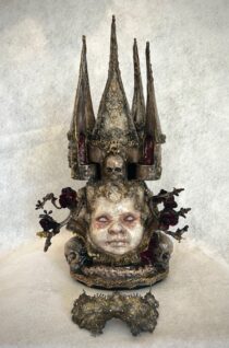 Handmade Mixed Media treasure box dark art with a medieval crowned head