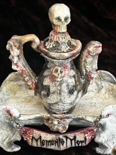 Memento Mori assembled art tea pot with skulls