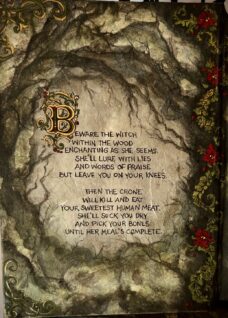 close up poem The Witch of the Wood by Stefanie Vega paper mache book diorama gothic fairytale art