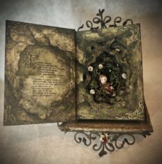 The Nightingale by Stefanie Vega paper mache book diorama gothic fairytale art