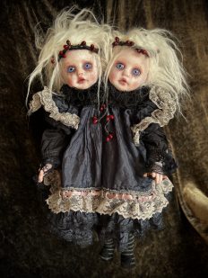 Conjoined Twins art doll gothic holiday themed blond with blue eyes