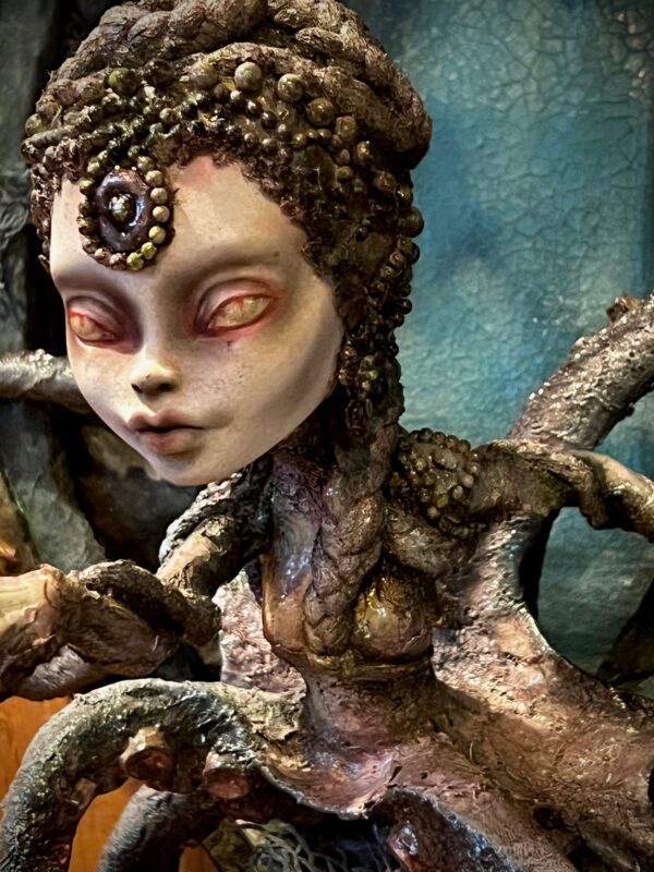 close-up Mixed Media art sculpture hand-painted Lady Grace ocean goddess doll with tentacles