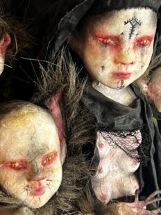 Mother of Cats mixed media assemblage art doll kittens claws fur dark art sculpture