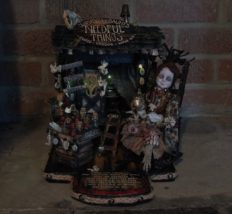 Mixed Media Taxidermy Nightlight Assemblage of an old woman doll peddlar of potions and spells