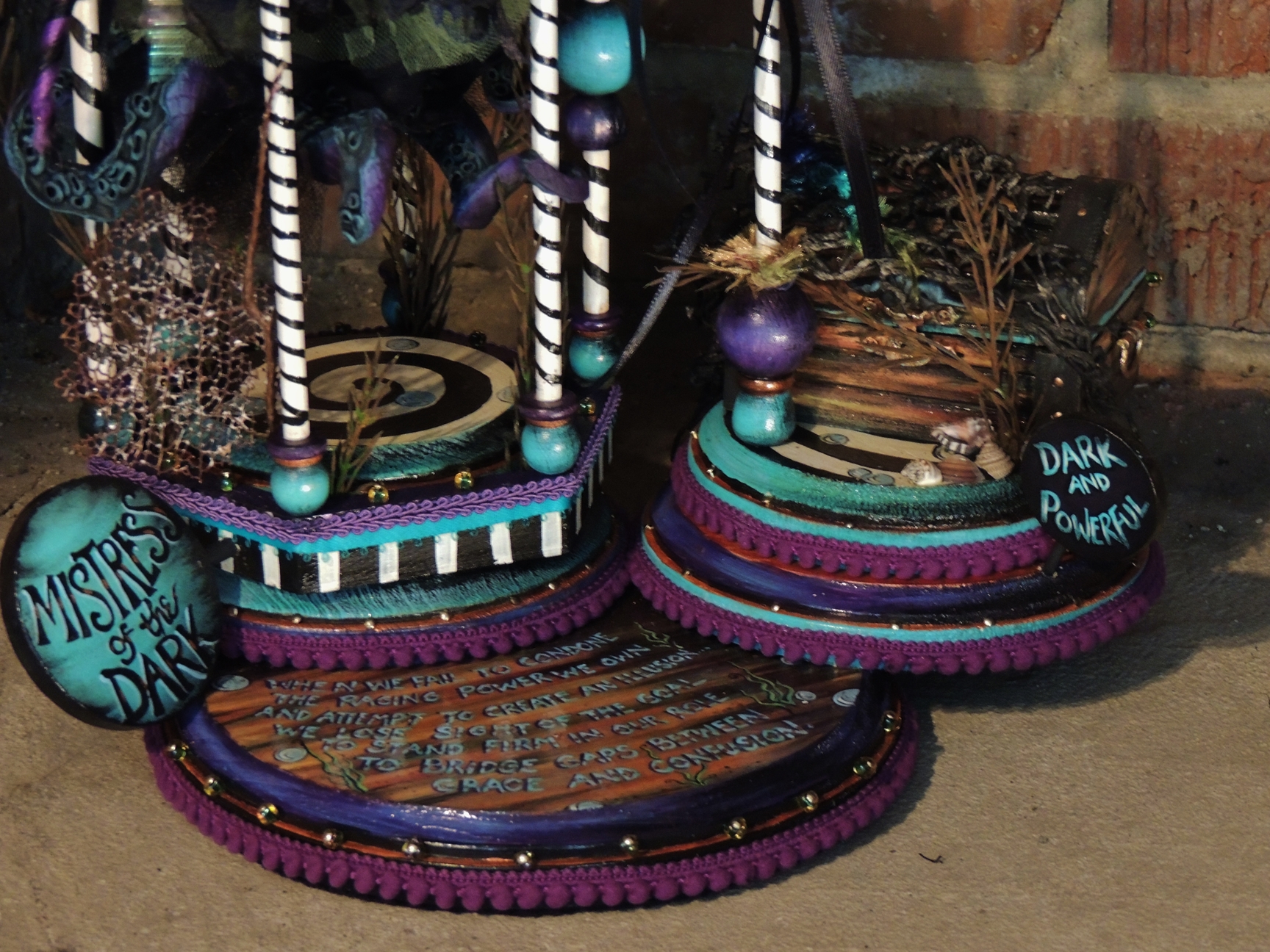 close-up of the blue and purple circular platforms music box